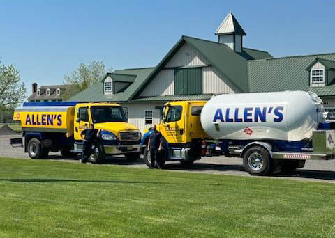 Allen's Oil & Propane fuel delivery trucks delivering fuel